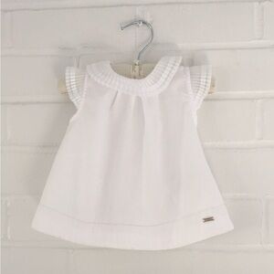 Mayoral White Baby Dress Up Top With Pleated Collar And Pleated Cap Sleeves